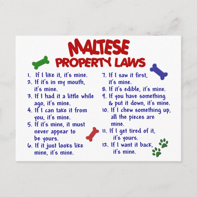 MALTESE Property Laws 2 Postcard (Front)