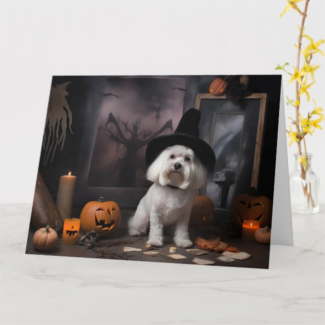 Maltese Pumpkins Halloween Scary  Card (Yellow Flower)