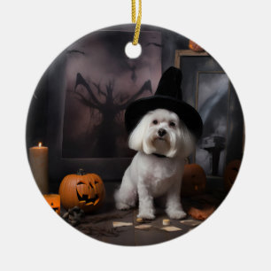 Maltese Pumpkins Halloween Scary Ceramic Ornament