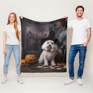 Maltese Pumpkins Halloween Scary  Fleece Blanket