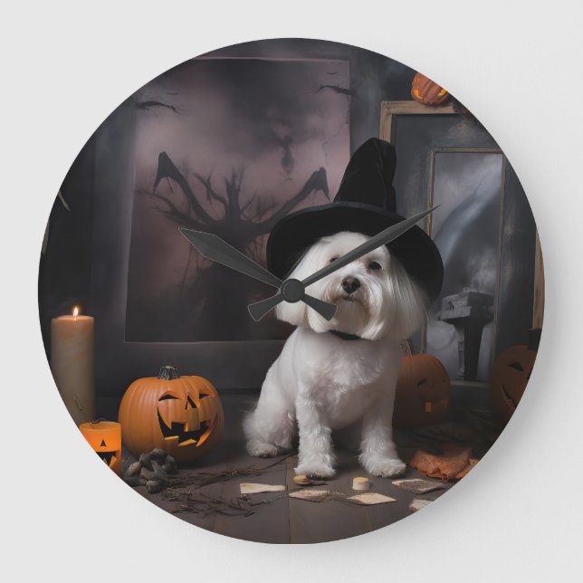 Maltese Pumpkins Halloween Scary  Large Clock (Front)