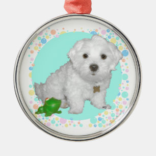 Maltese Pup with Bubbles Metal Tree Decoration