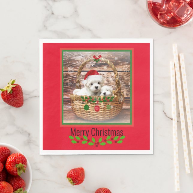 Maltese Puppies Christmas design Napkin (Insitu)