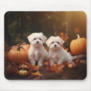Maltese Puppy Autumn Delight Pumpkin Mouse Pad