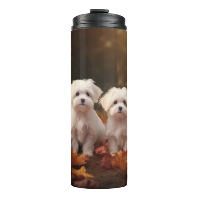 Maltese Puppy Autumn Delight Pumpkin  Thermal Tumbler (Front)