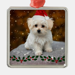 Maltese Puppy Christmas Metal Tree Decoration