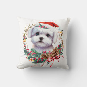 Maltese Puppy Christmas, Xmas Maltese Dog Cushion