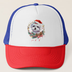 Maltese Puppy Christmas, Xmas Maltese Dog Trucker Hat