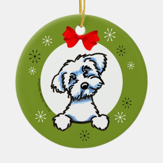 Maltese Puppy Cut Christmas Classic Ceramic Ornament (Front)