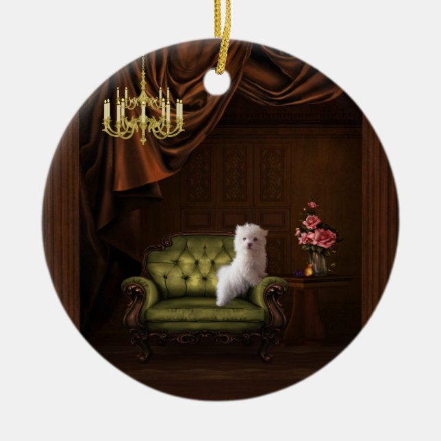 Maltese Puppy Dog Chandelier Tree Ornament (Front)