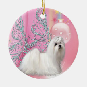 Maltese Puppy Dog Pink Christmas Ornament