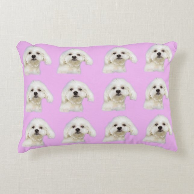 Maltese puppy on pink decorative cushion (Front)