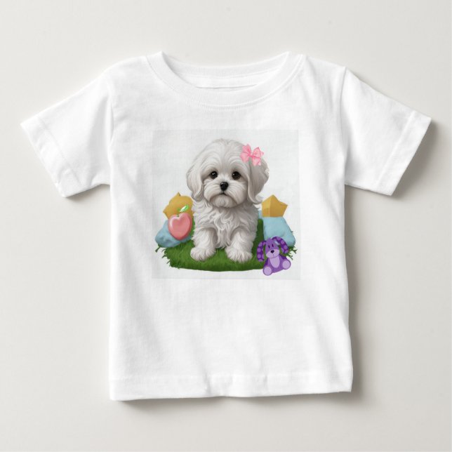 Maltese Puppy Sitting with her Toys Baby T-Shirt (Front)