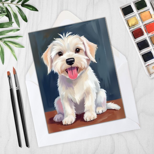 Maltese Puppy White Dog Painting Card (Creator Uploaded)