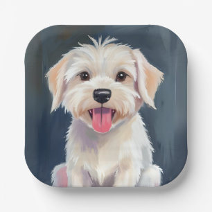 Maltese Puppy White Dog Painting Paper Plate