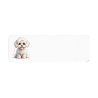 Maltese Puppy with Pink Bow Return Address Label