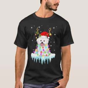 Maltese Reindeer Santa Hat Christmas Light Ornamen T-Shirt