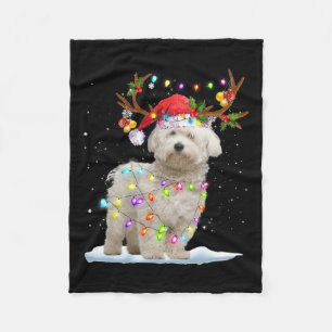 Maltese Reindeer Santa Hat Xmas Lights Christmas X Fleece Blanket