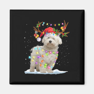 Maltese Reindeer Santa Hat Xmas Lights Christmas X Magnet