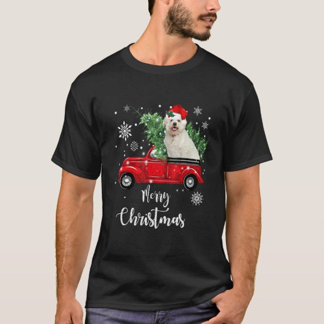 Maltese Ride Red Truck Christmas Pajama 1 T-Shirt (Front)