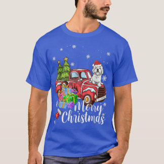 Maltese Riding Red Truck Xmas Merry Christmas  T-Shirt