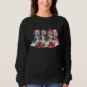 Maltese Santa hat antlers elf Christmas lights  Sweatshirt
