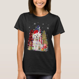 Maltese Santa Hat Light Buffalo Plaid Leopard Xmas T-Shirt