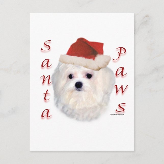 Maltese Santa Paws Holiday Postcard (Front)