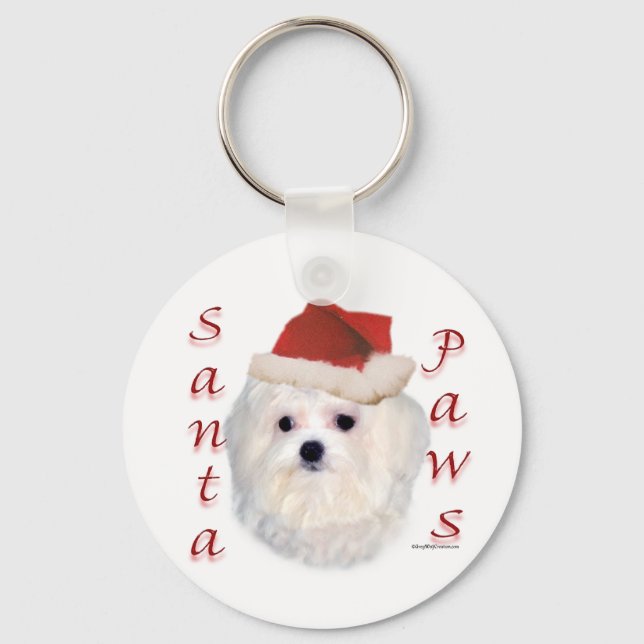 Maltese Santa Paws Key Ring (Front)
