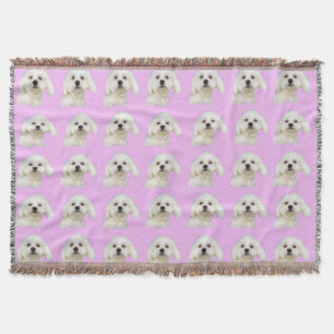 Maltese Shih tzu white puppy on pink Throw Blanket