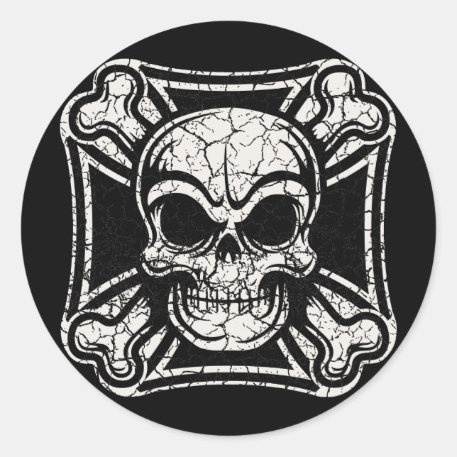 Maltese Skull & Crossbones Classic Round Sticker (Front)