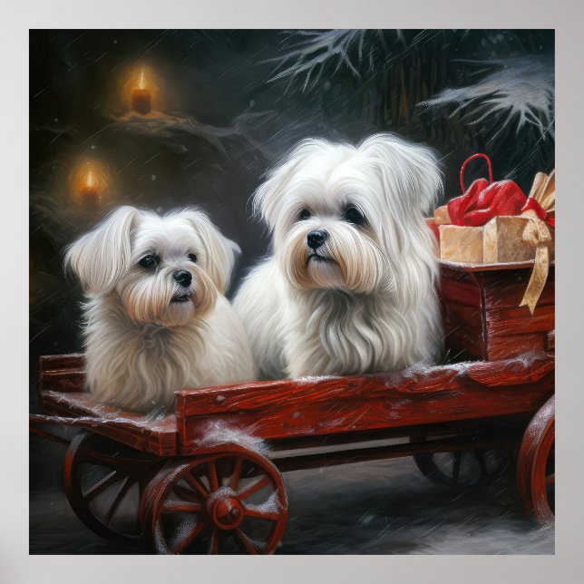 Maltese Snowy Sleigh Christmas Decor (Front)