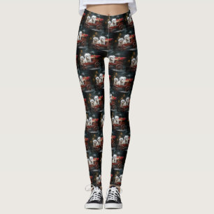 Maltese Snowy Sleigh Christmas Decor Leggings