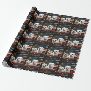 Maltese Snowy Sleigh Christmas Decor Wrapping Paper