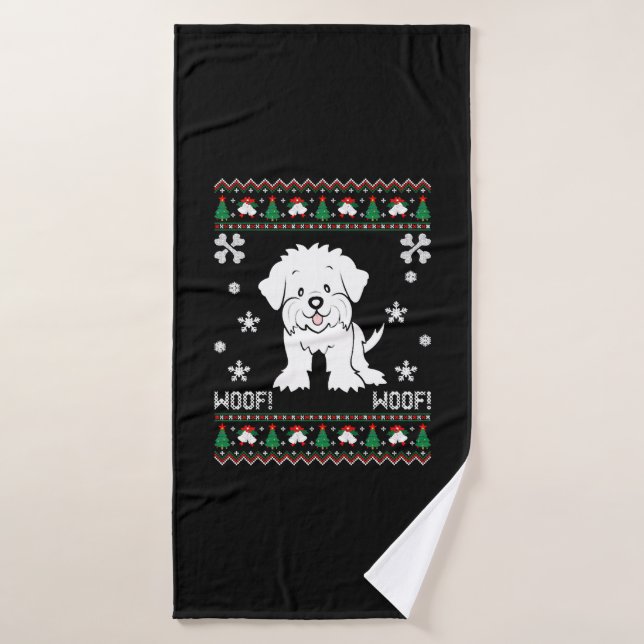 Maltese Ugly Christmas Sweater Bath Towel (Bath Towel)