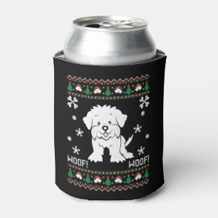 Maltese Ugly Christmas Sweater Can Cooler