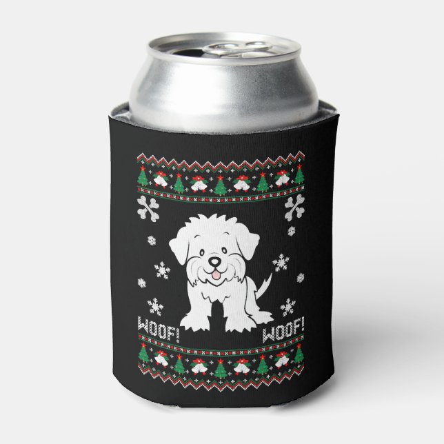 Maltese Ugly Christmas Sweater Can Cooler (Can Front)