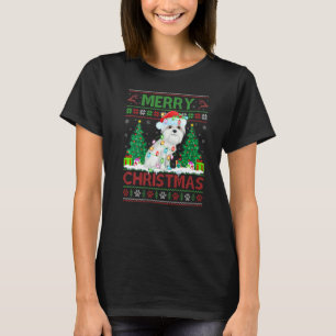 Maltese Ugly Christmas Sweater Reindeer Lights For