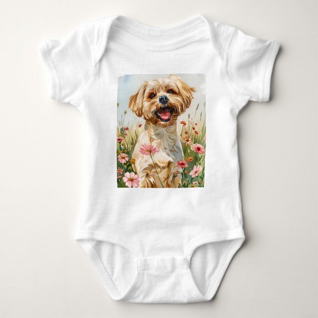 Maltese Watercolor Baby Bodysuit (Front)