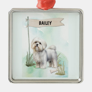 Maltese Watercolor Personalised Dog Metal Ornament