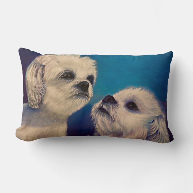 Maltese white Puppies Lumbar Cushion (Front)