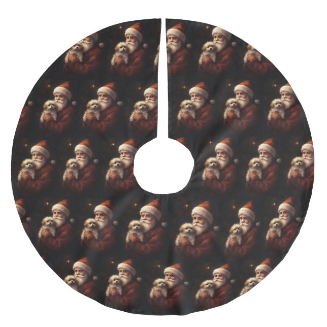 Maltese With Santa Claus Festive Christmas  Brushed Polyester Tree Skirt (Front)