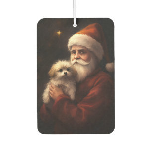 Maltese With Santa Claus Festive Christmas  Car Air Freshener