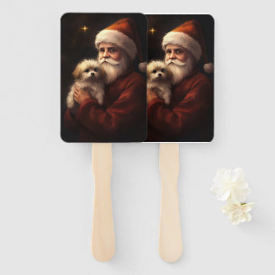 Maltese With Santa Claus Festive Christmas Hand Fan