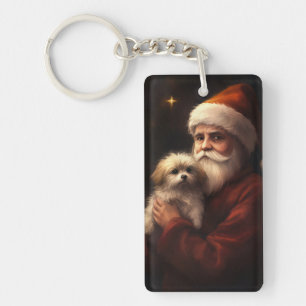 Maltese With Santa Claus Festive Christmas  Key Ring