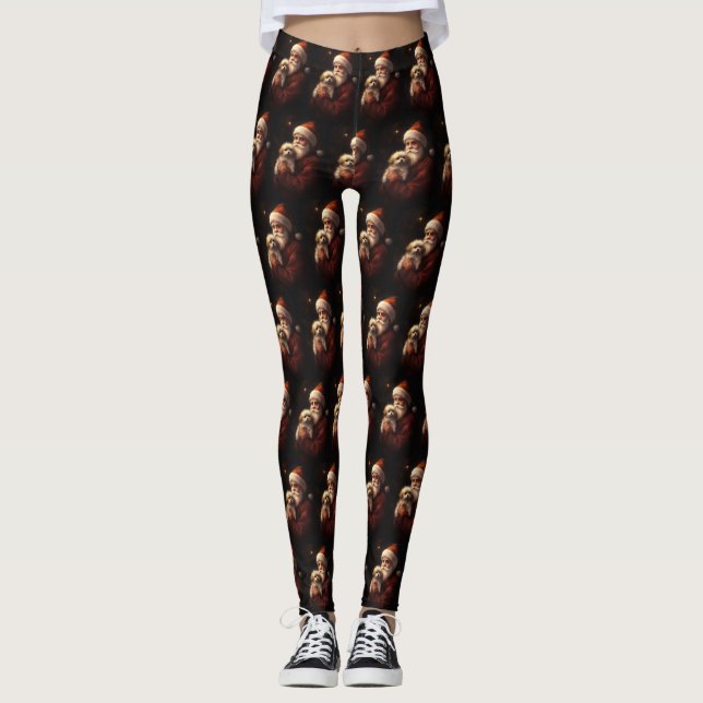 Maltese With Santa Claus Festive Christmas  Leggings (Front)