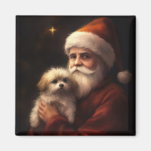 Maltese With Santa Claus Festive Christmas  Magnet