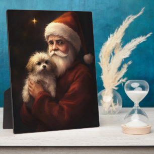 Maltese With Santa Claus Festive Christmas Plaque