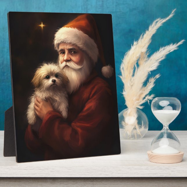 Maltese With Santa Claus Festive Christmas  Plaque (Side)