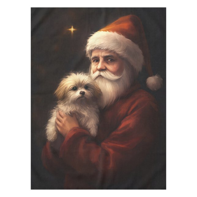 Maltese With Santa Claus Festive Christmas  Tablecloth (Front)